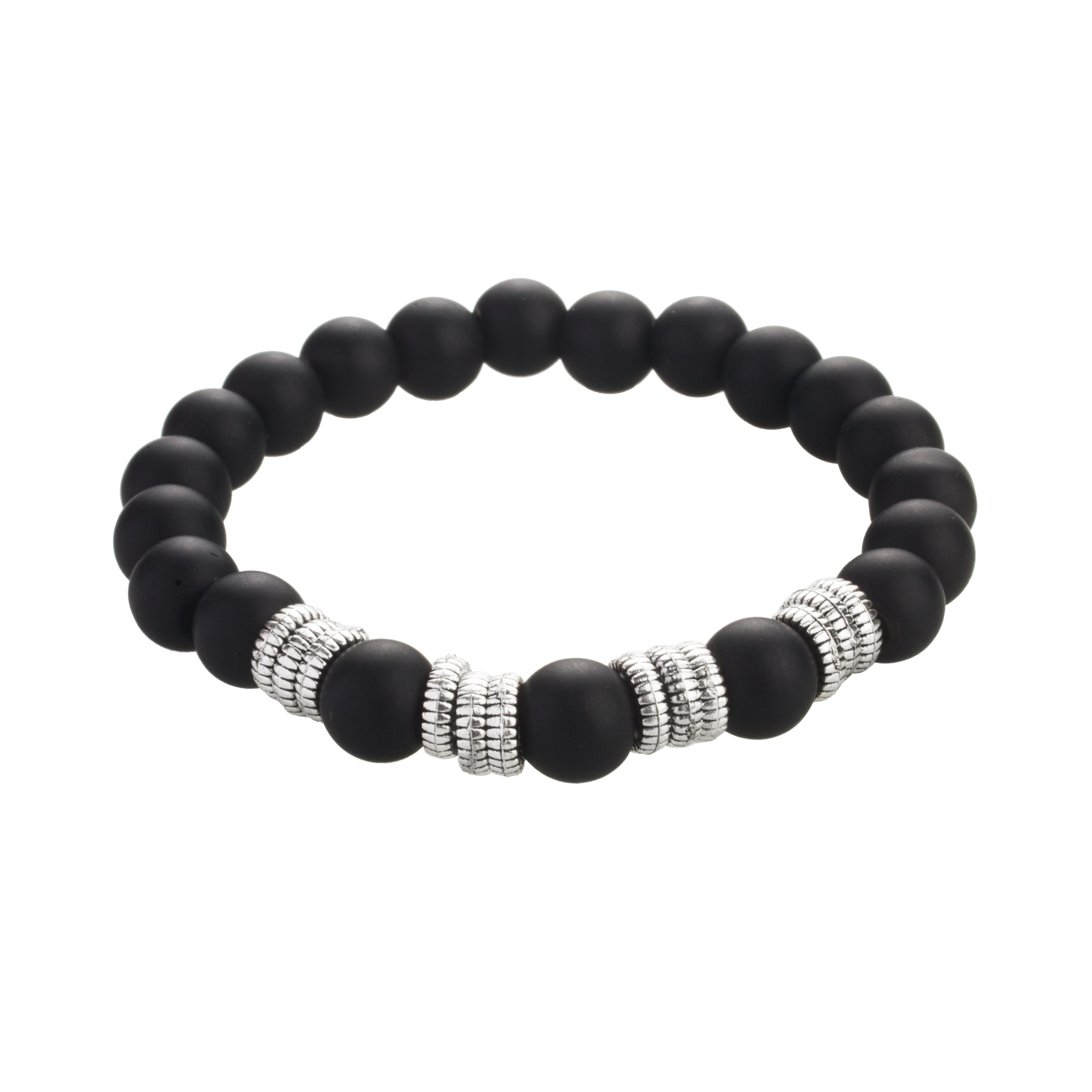 Onyx Bead Bracelet with 2 Silver Dice Beads and Logo Ring – King Baby